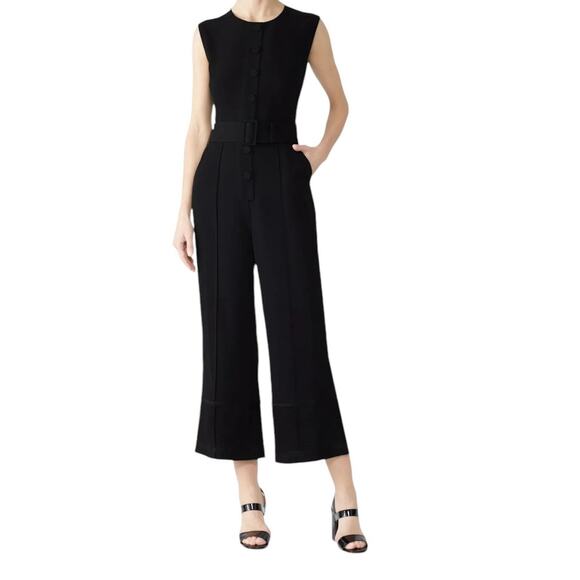 Derek Lam 10 Crosby Size 2 Button Front Cropped Jumpsuit Black Crepe Wide Leg - Picture 1 of 16